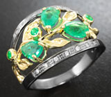 Золотое кольцо с яркими уральскими изумрудами 1,45 карат и бриллиантами Золото