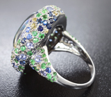 Серебряное кольцо с австралийским триплет опалом, танзанитами, цаворитами, синими и желтыми сапфирами Серебро 925