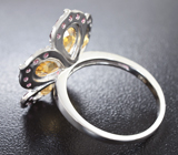 Яркое серебряное кольцо с цитринами и родолитами Серебро 925