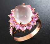 Серебряное кольцо c розовым кварцем и розовыми сапфирами Серебро 925