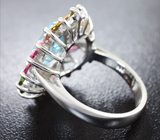 Праздничное серебряное кольцо с голубым топазом и разноцветными турмалинами Серебро 925