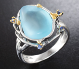 Серебряное кольцо с кабошоном топаза и синими сапфирами Серебро 925