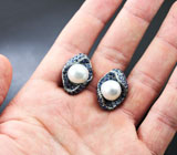 Серебряные серьги с жемчугом и синими сапфирами Серебро 925