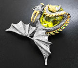 Серебряный кулон «Дракон» с лимонным цитрином, цаворитами и сапфирами Серебро 925