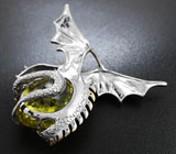 Серебряный кулон «Дракон» с лимонным цитрином, цаворитами и сапфирами Серебро 925