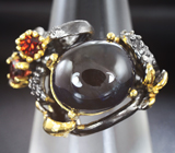 Серебряное кольцо c сапфиром и мозамбикскими гранатами Серебро 925