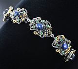 Серебряный браслет со звездчатыми и синими сапфирами, цаворитами Серебро 925