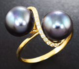 Золотое кольцо с морским цветным жемчугом 10,23 карат и лейкосапфирами! Титановый люстр Золото