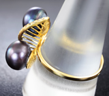 Золотое кольцо с морским цветным жемчугом 10,23 карат и лейкосапфирами! Титановый люстр Золото