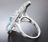 Ажурное серебряное кольцо с голубыми топазами, кианитами и танзанитом Серебро 925