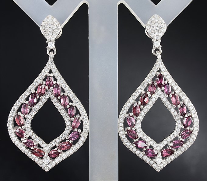 Великолепные крупные серебряные серьги с родолитами