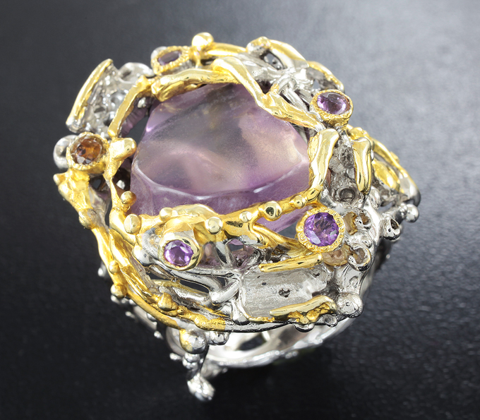 Серебряное кольцо с аметрином, аметистами и цитрином