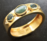 Золотое кольцо с александритами 0,37 карат, хризобериллом 0,73 карат и бриллиантами Золото