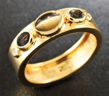 Золотое кольцо с александритами 0,37 карат, хризобериллом 0,73 карат и бриллиантами Золото