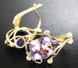 Cерьги с флюоритами со сменой цвета и лейкосапфирами