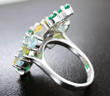 Серебряное кольцо с зелеными агатами, цитринами, голубыми топазами и перидотами Серебро 925