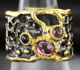 Серебряное кольцо с родолитом гранатом и сапфирами Серебро 925