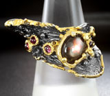 Серебряное кольцо со звездчатым сапфиром и родолитами Серебро 925