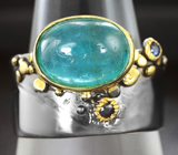 Серебряное кольцо с апатитом и синими сапфирами Серебро 925