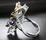 Серебряное кольцо со звездчатыми сапфирами Серебро 925
