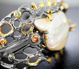 Серебряный браслет с жемчужиной барокко и разноцветными сапфирами Серебро 925