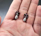 Изящные серебряные серьги с родолитами Серебро 925