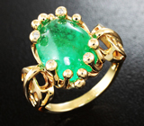 Золотое кольцо с ярким уральским изумрудом 5,84 карат и бриллиантами Золото