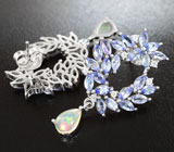 Шикарные серебряные серьги с кристаллическими опалами и танзанитами Серебро 925