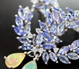 Шикарные серебряные серьги с кристаллическими опалами и танзанитами Серебро 925