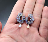 Шикарные серебряные серьги с кристаллическими опалами и танзанитами Серебро 925