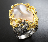 Серебряное кольцо с розовым кварцем, цитринами и синими сапфирами Серебро 925