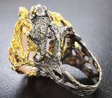Серебряное кольцо с розовым кварцем, цитринами и синими сапфирами Серебро 925