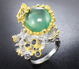 Серебряное кольцо с яблочным пренитом и сапфирами Серебро 925