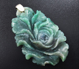 Камея-подвеска «Пион» из цельного зеленого агата Серебро 925
