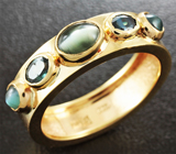 Золотое кольцо с хризобериллами 1,13 карат с эффектом кошачьего глаза и александритами 0,4 карат Золото