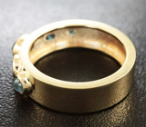 Золотое кольцо с хризобериллами 1,13 карат с эффектом кошачьего глаза и александритами 0,4 карат Золото