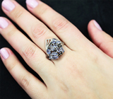 Чудесное серебряное кольцо с танзанитами и черными шпинелями Серебро 925