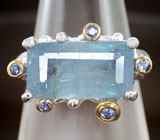Серебряное кольцо с аквамарином и синим сапфиром Серебро 925