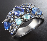 Серебряное кольцо с кианитами, топазами и синими сапфирами Серебро 925