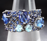 Серебряное кольцо с кианитами, топазами и синими сапфирами Серебро 925