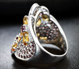 Впечатляющее серебряное кольцо с цитринами и родолитами Серебро 925