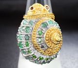 Серебряное кольцо «Улитка» с изумрудами, диопсидами и мозамбикскими гранатами Серебро 925
