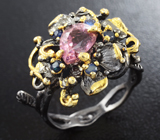 Серебряное кольцо с розовым турмалином и синими сапфирами Серебро 925