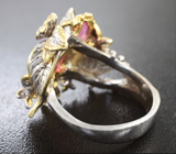 Серебряное кольцо c сапфирами и родолитами Серебро 925