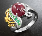 Серебряное кольцо с рубином, танзанитом и изумрудами Серебро 925