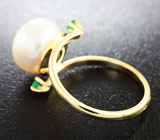 Золотое кольцо с морской жемчужиной 7,31 карат и изумрудами! Исключительный люстр Золото