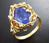 Золотое кольцо с танзанитом топового цвета 5,89 карат и бриллиантами Золото