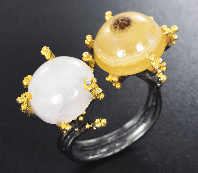 Серебряное кольцо с агатом и морганитом