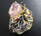 Серебряное кольцо с розовым турмалином и гранатами Серебро 925