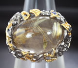 Серебряное кольцо с рутиловым кварцем и синими сапфирами Серебро 925